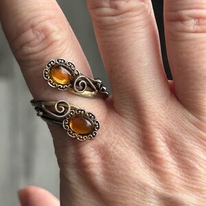 STERLING SILVER Elegant Gold and Amber Ring size 8